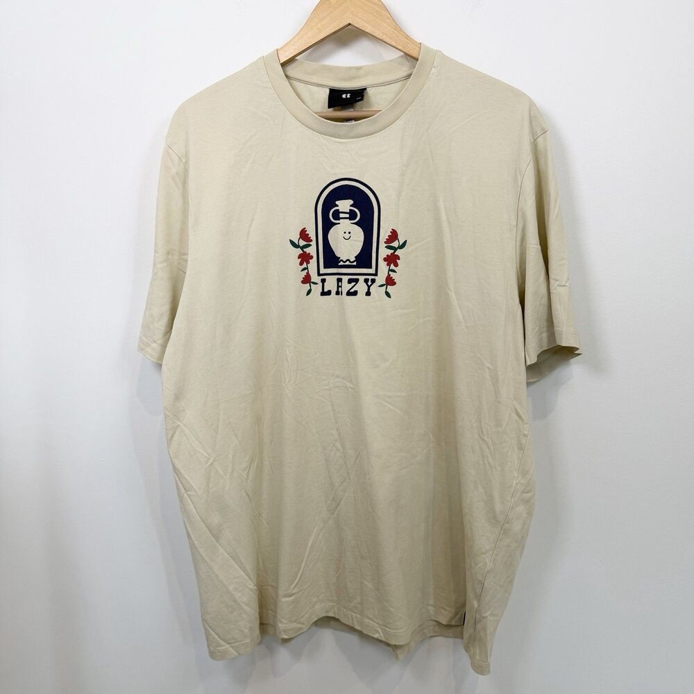 Lazy Oaf T-Shirt Unisex Size XXL Cream Graphic Tee Streetwear Floral Casual
